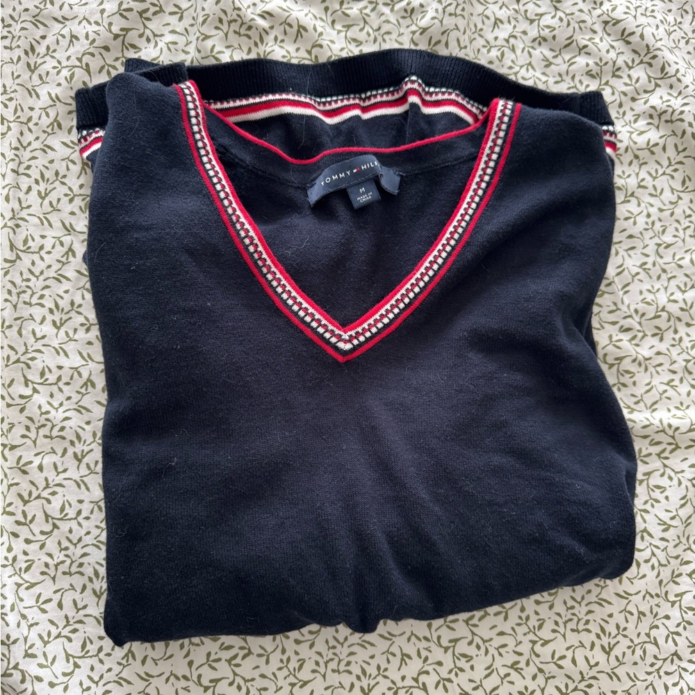 Tommy Hilfiger Women’s Navy Sweater with Red Accents
